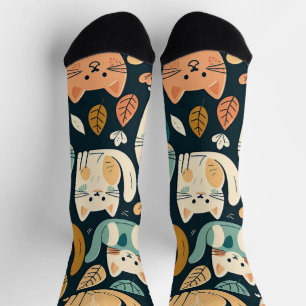 Artsy Cat Pattern Cute Socks