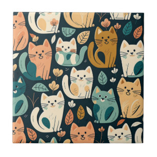 Artsy Cat Pattern Cute Tile