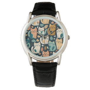 Artsy Cat Pattern Cute Watch