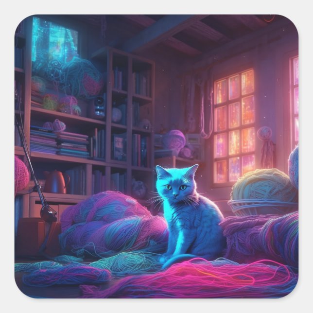 Artsy Cat Square Sticker (Front)