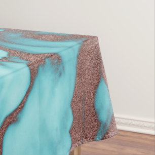 Artsy Chic Rose Gold Aqua Mint Blue Marble Pattern Tablecloth