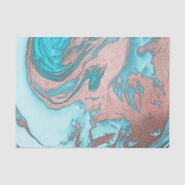 Artsy Chic Rose Gold Aqua Mint Blue Marble Pattern Tissue Paper (Front)