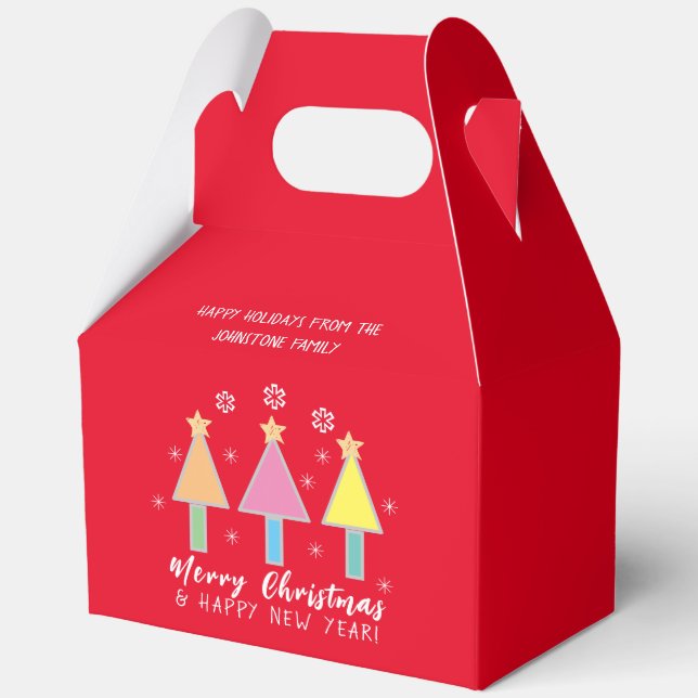 Artsy Christmas Trees Cool Red Holiday Christmas  Favor Box (Front)