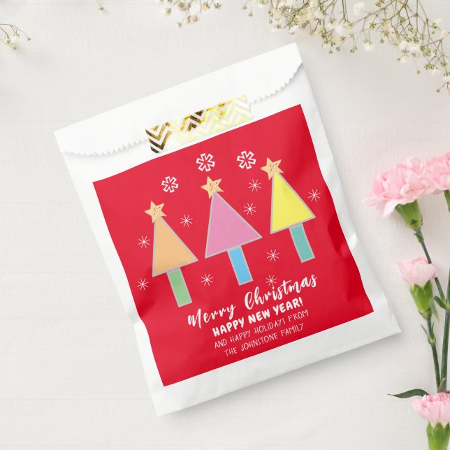Artsy Christmas Trees Name Cool Red Holiday  Favour Bag (Sealed)