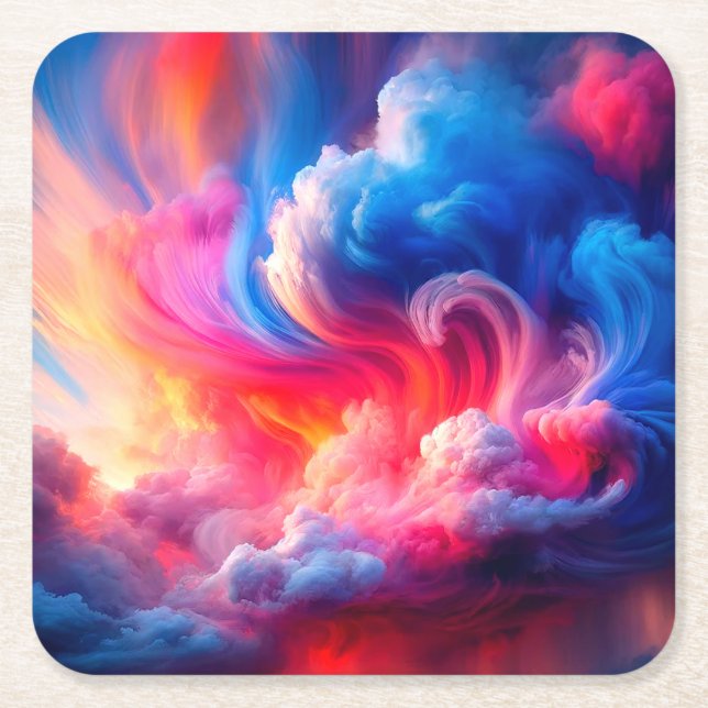 Artsy Clouds Square Paper Coaster (Front)