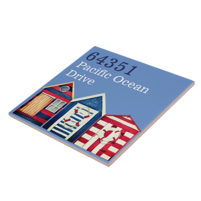 Artsy Coastal Custom House nr Beach huts blue  Tile (Side)