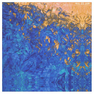 Artsy Cobalt Blue Golden Yellow Acrylic Painting Fabric