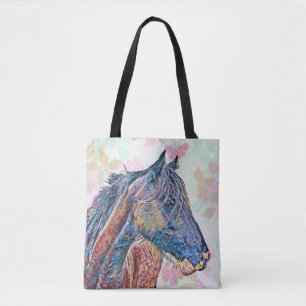 Artsy Colorful Horse Sac fourre-tout de style Vint