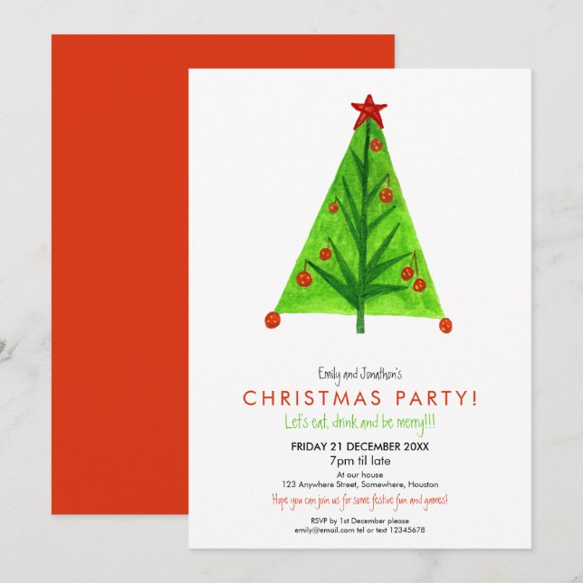 Artsy Contemporary Christmas Tree Festive Party Invitation (Front/Back)