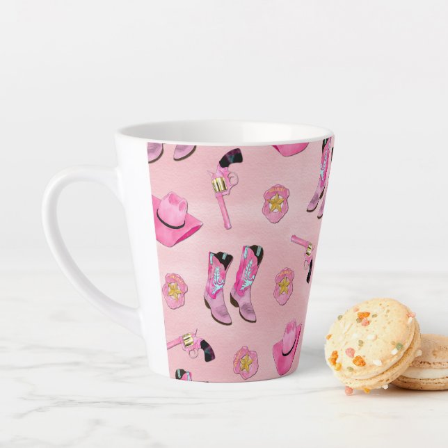 Artsy Cute Girly Pink Teal Cowgirl Watercolor Latte Mug (In Situ)