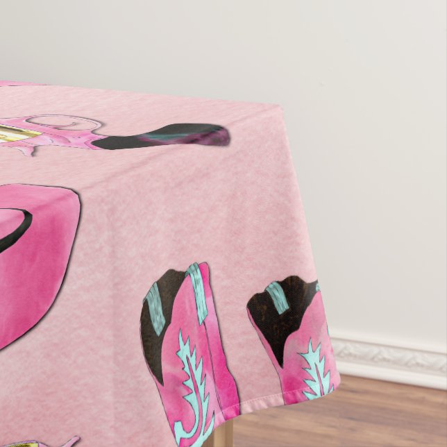 Artsy Cute Girly Pink Teal Cowgirl Watercolor Tablecloth (In Situ)