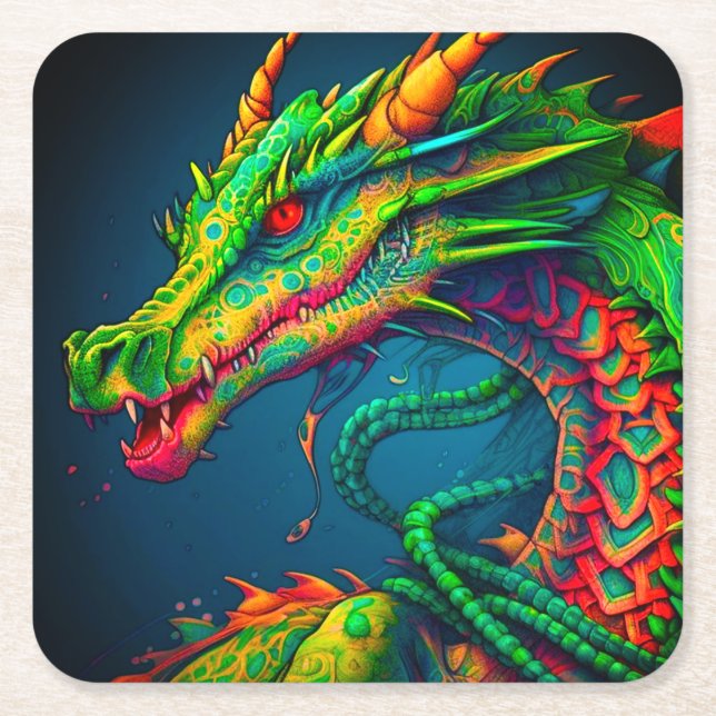 Artsy Dragon Square Paper Coaster (Front)