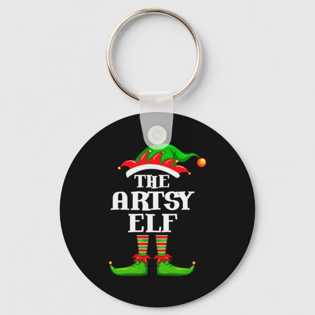 Artsy Elf Matching Family Group Christmas Party Py Keychain (Front)