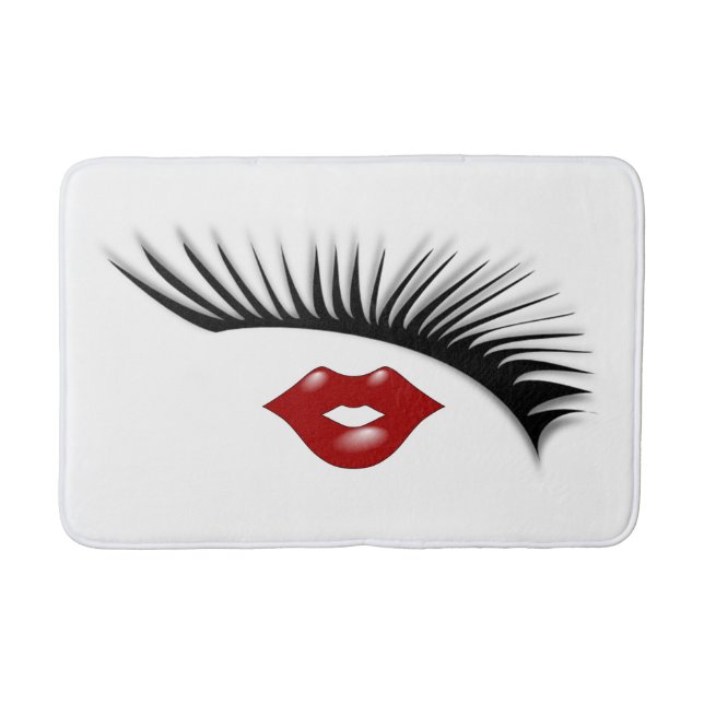 Artsy Feminine Chic Eyelashes & Lips Designer Bath Mat (Front)