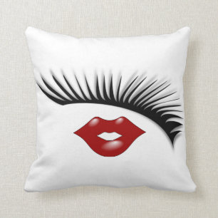 Artsy Feminine Chic Eyelashes & Lips Designer Throw Pillow