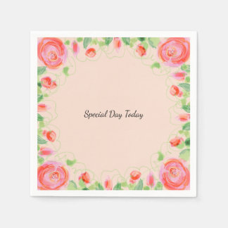 Artsy Floral On Pink Napkin