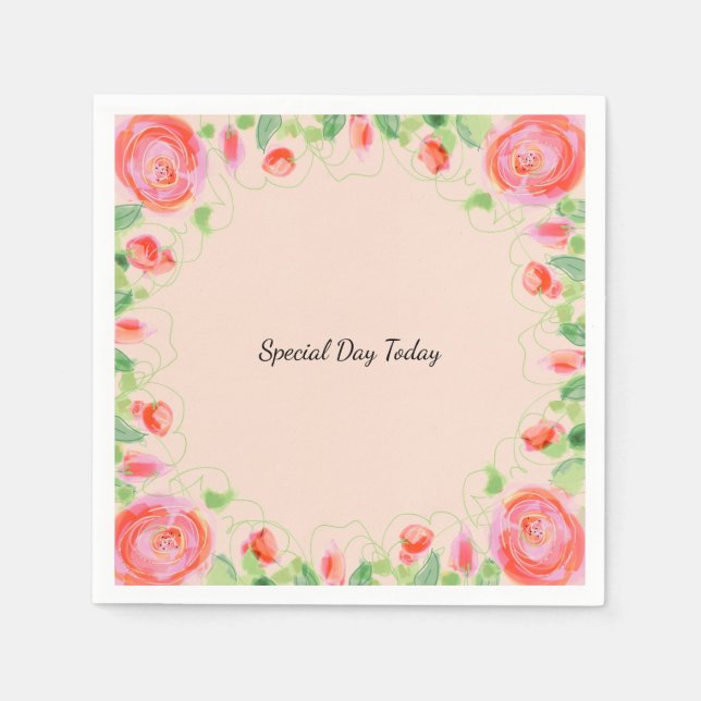 Artsy Floral On Pink Napkin (Front)