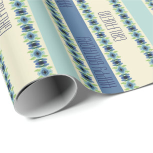 Artsy Floral Pattern In Blue Wrapping Paper