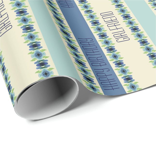 Artsy Floral Pattern In Blue Wrapping Paper (Roll Corner)