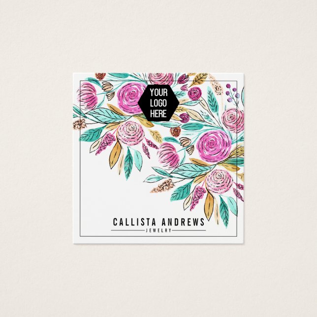 Artsy Floral Watercolor Logo Earring Display Card (Front)