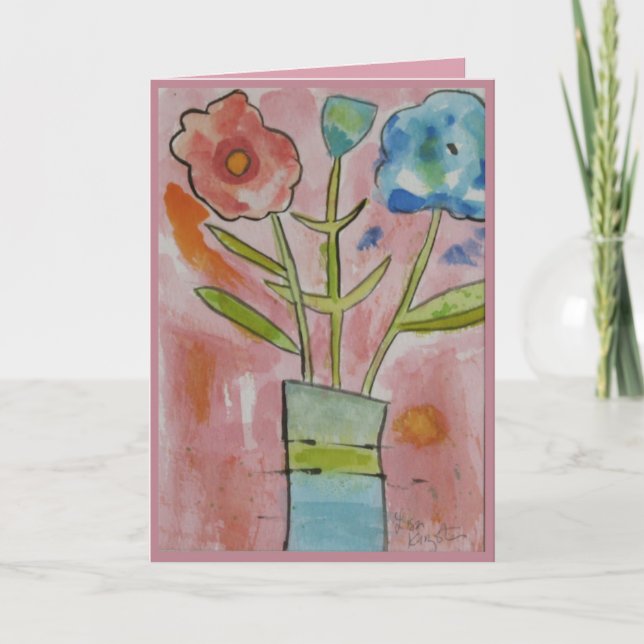 Artsy Flowers Pretty Pink Happy Birthday Card (Front)