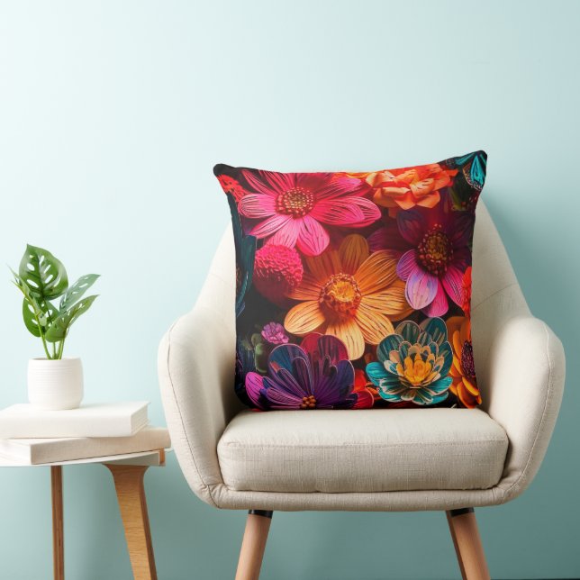 Artsy Flowers Throw Pillow (Chair)
