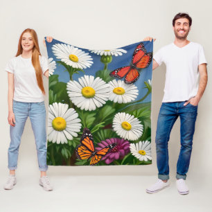 Artsy Fun Daisies And Butterflies Fleece Blanket