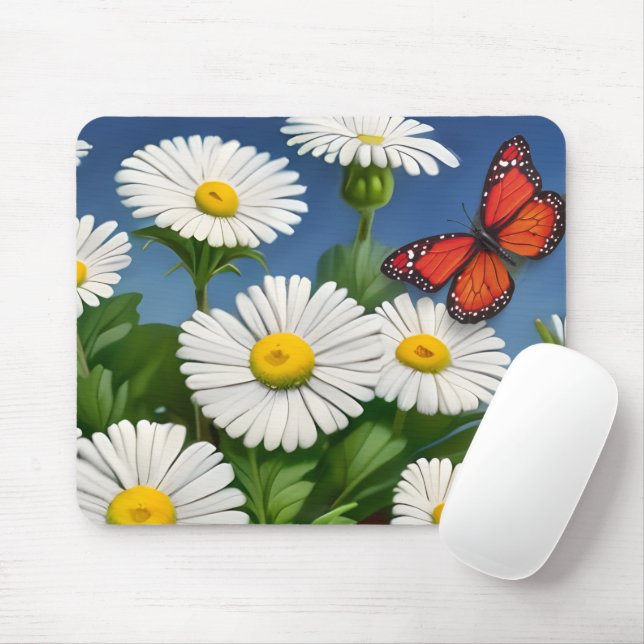 Artsy Fun Daisies And Butterflies Mouse Pad (With Mouse)