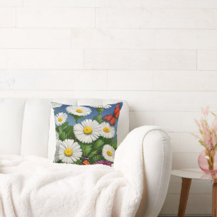 Artsy Fun Daisies And Butterflies Throw Pillow