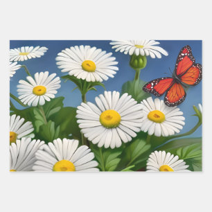 Artsy Fun Daisies And Butterflies Wrapping Paper Sheet