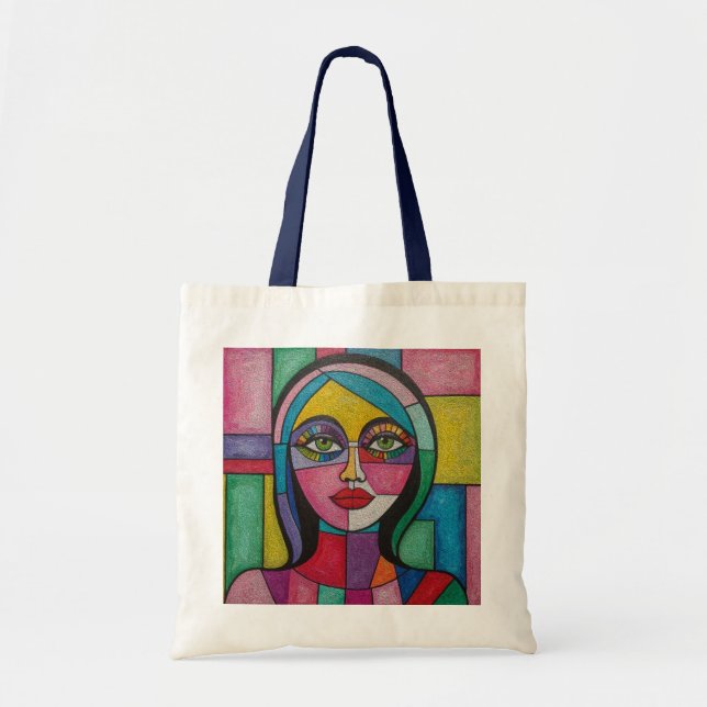 Artsy Fun Whimsical Modern Abstract Face Colourful Tote Bag (Front)