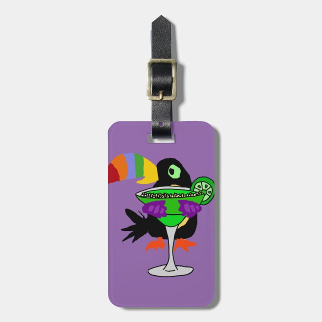 Artsy Funny Toucan Bird Drinking Margarita Luggage Tag (Front Vertical)