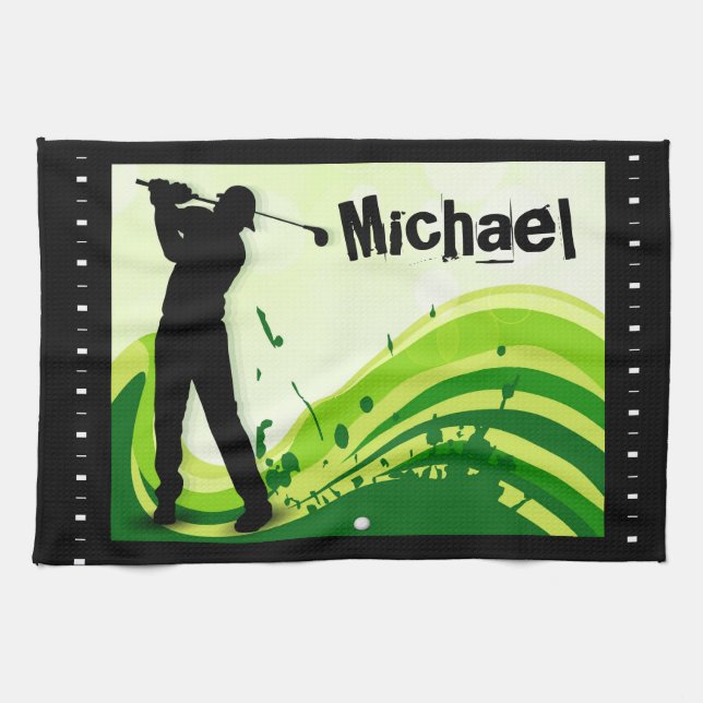 Artsy Golf Player Kitchen Towel (Horizontal)