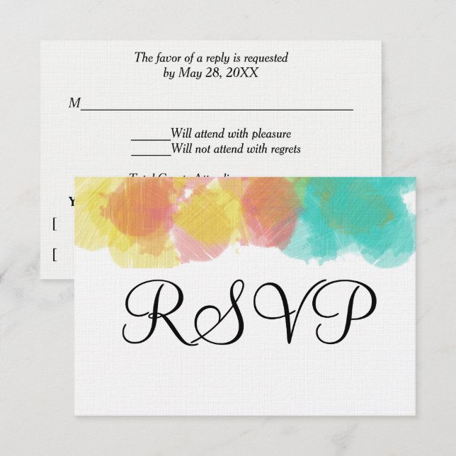 Artsy Gouache Pink Yellow Blue Watercolor RSVP Card (Front/Back)