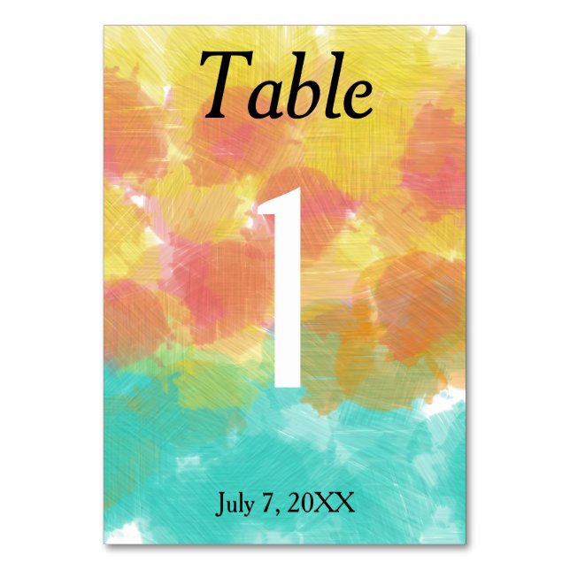 Artsy Gouache Watercolor Wedding Table Number (Front)
