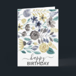 Artsy Gray Yellow Floral Watercolor Happy Birthday Card<br><div class="desc">This artsy and modern summer/spring happy birthday card design is perfect for the country woman or girl. It features an arsty and elegant hand-painted gray, yellow, black, blue, and teal green watercolor flowers and leaves on top of a simple white background. ***IMPORTANT DESIGN NOTE: For any custom design request such...</div>