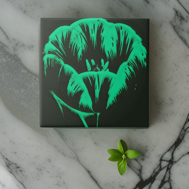 Artsy Green Pop Art Tulip on Black Tile (Creator Uploaded)