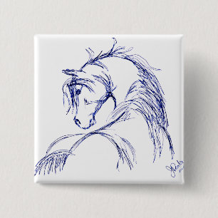 Artsy Horse Head Sketch 2 Inch Square Button