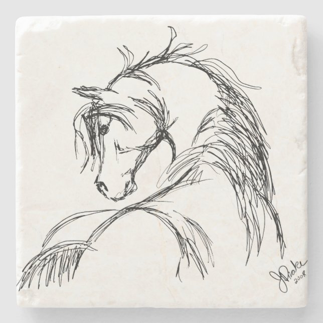 Artsy Horse Head Sketch Stone Coaster (Front)