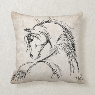 Artsy Horse Head Sketch Throw Pillow