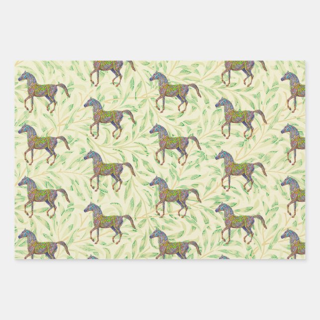 Artsy Horse Wrapping Craft Paper in Green (Front)