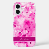 Artsy Hot Pink Watercolor Paint Splatters w/ Name