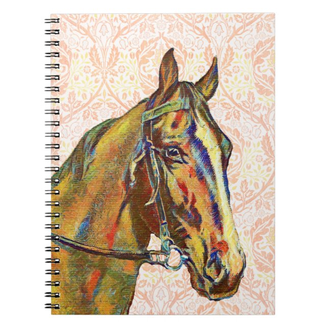 Artsy Illustrated Horse on Vintage Pattern Journal (Front)