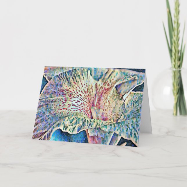Artsy Impressionist Lily in Blue Art Note Card (Front)