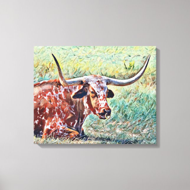 Artsy Longhorn Bague de vache toile d'art Imprimer (Recto)