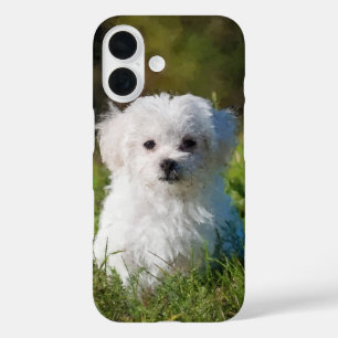 Artsy Maltese Puppy Dog painting iPhone 16 Case