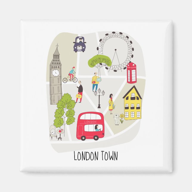 Artsy Map London England landmarks Characters Magnet (Front)