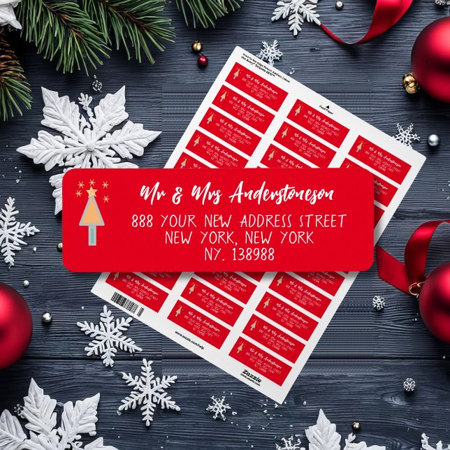 Artsy Merry Christmas Tree Elegant Return Address (Bright and cheerful address labels.)