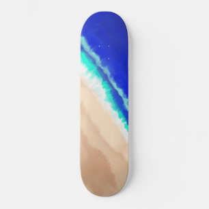 Artsy Modern Blue Teal Sandy Beach Watercolor Skateboard