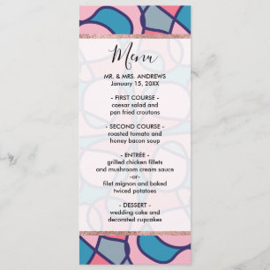 Artsy Modern Girly Coral Blue Abstract Geometric Menu